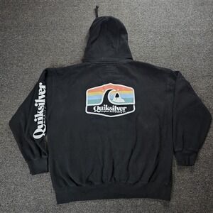 Vtg Y2K Quiksilver Hoodie Mens‎ XL Embroidered Center Logo Surf Skate Pullover